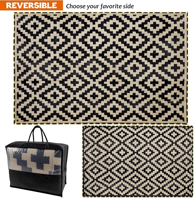 SAND MINE Reversible Mats with Led Strip Lights, Plastic Straw Rug, Modern Area - Image 3