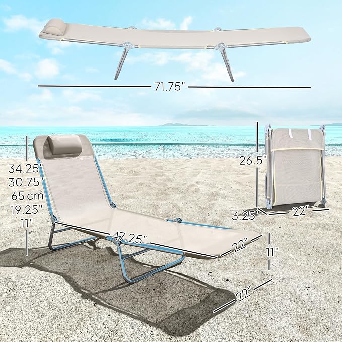Outsunny 2 Piece Folding Chaise Lounge Chairs, Pool Sun Tanning Chairs - Image 3