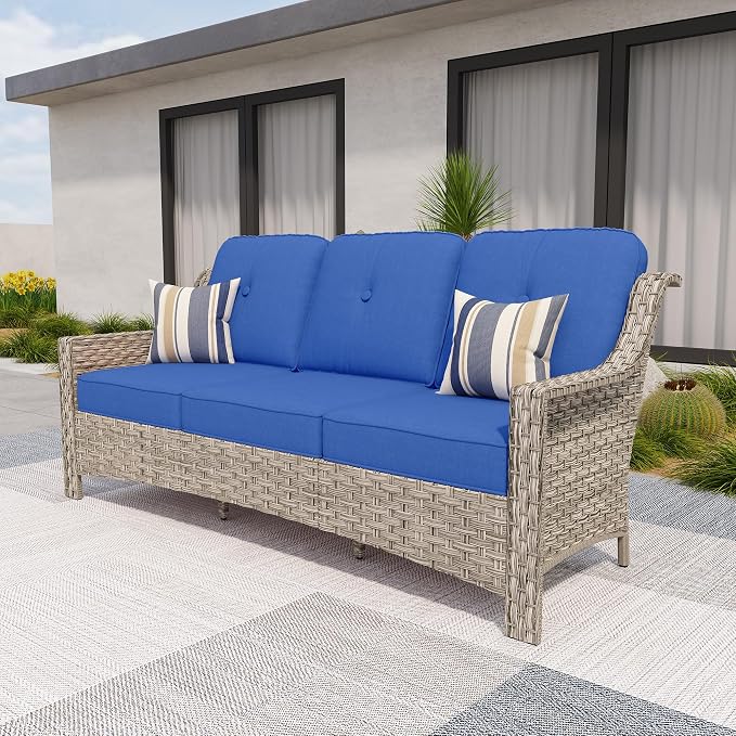 HOOOWOOO Patio Couch, Outdoor Wicker 3 Seater Sofa, All Weather Resistant High by DesignforBetterLife