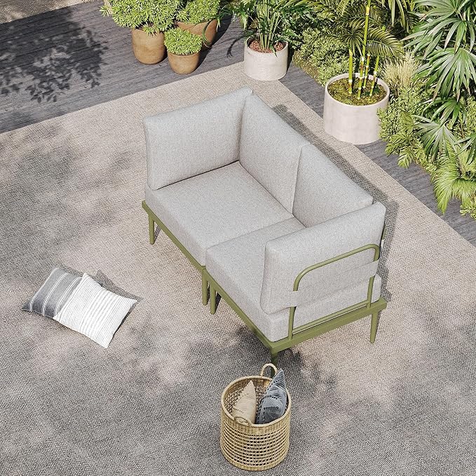Sundale Outdoor 2 Pieces Metal Patio Furniture Set, Outdoor Sectional Sofa w/6 - Image 9