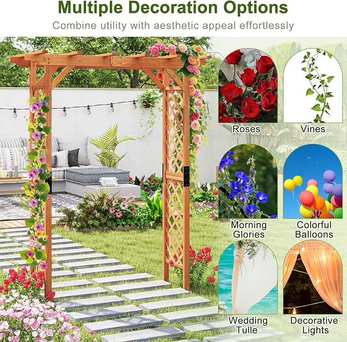 Giantex 7FT Wood Garden Arbor Trellis, Wedding Arch - Image 8