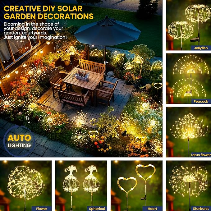 GIGALUMI Garden Decor Outdoor Lights 120LED 4Pack, Solar Garden Lights - Image 2