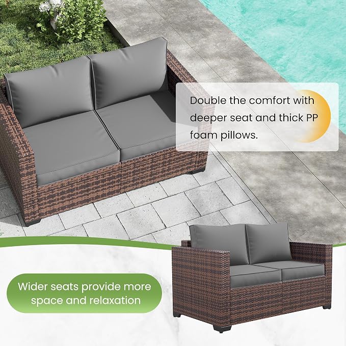 Amopatio Patio Loveseat, Outdoor Furniture 2-Seat Wicker Porch Furniture - Image 3