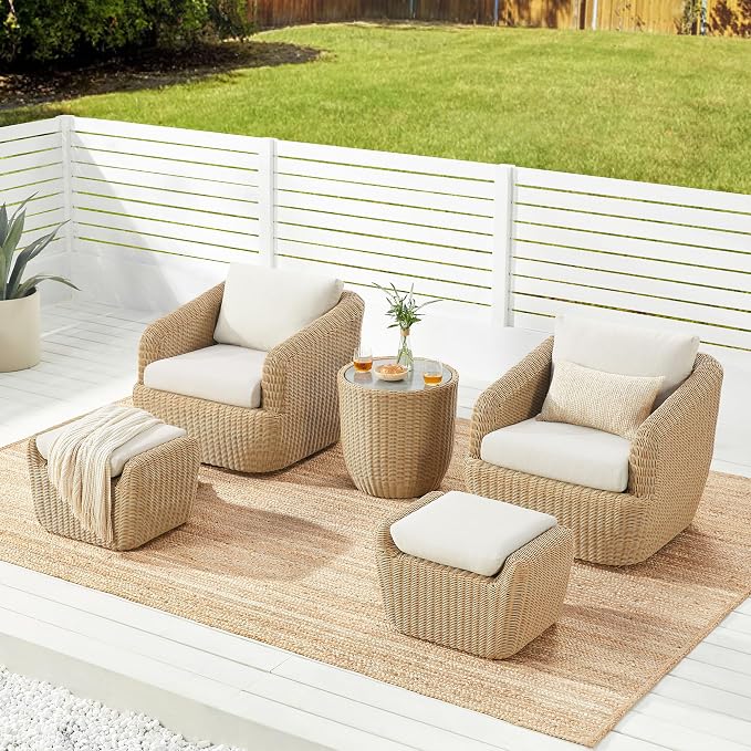 CHITA 7 Pieces Patio Wicker Furniture Set, Outdoor Rattan Bistro Set - Image 5