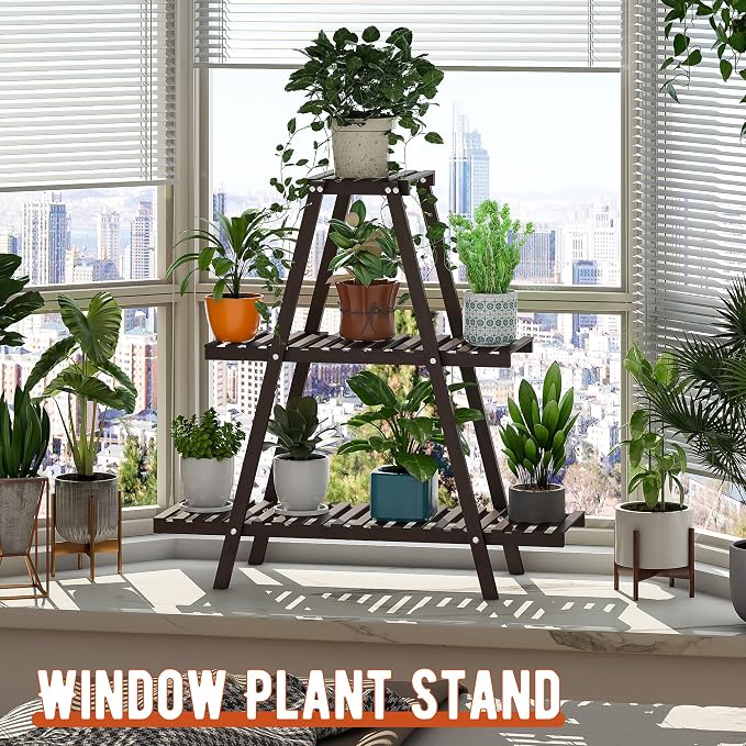 GHWIE Plant Stand Indoor Plant Shelf Outdoor bamboo Plant Rack, 3 Tiers Ladder - Image 5