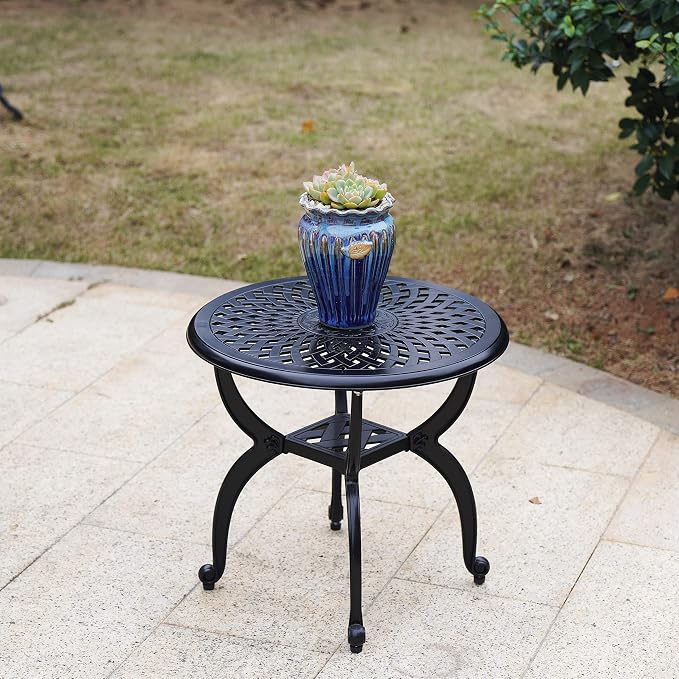 Mandolin Outdoor Patio, Rust -Resistant Cast Aluminum Side Table, Weather - Image 2