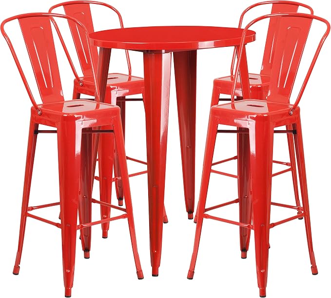 Flash Furniture Callum Commercial Grade 30" Round Red Metal Indoor-Outdoor Bar by FlashFurniture