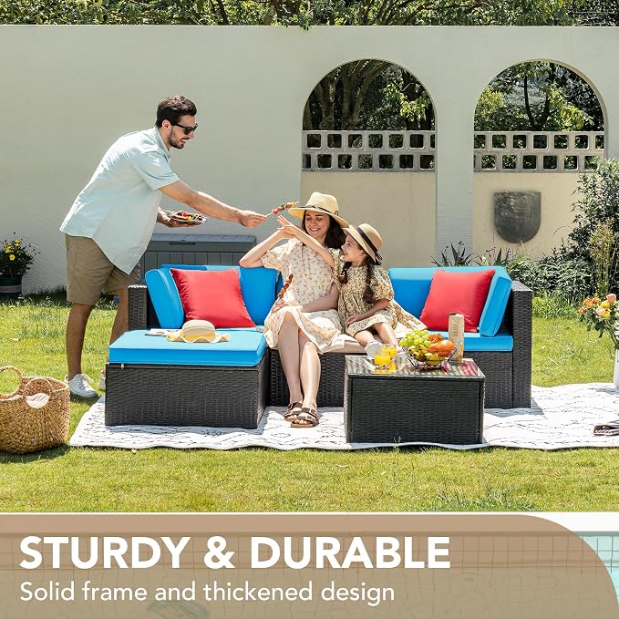 Devoko 5 Pieces Patio Furniture Sets All Weather Outdoor Sectional Patio Sofa - Image 6