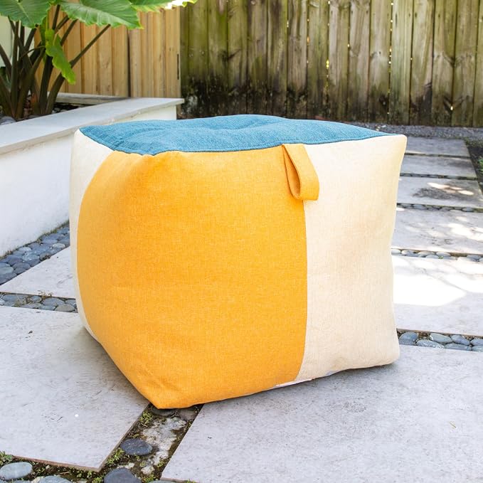 Big Joe Square Ottoman Weatherproof Bean Bag Footrest, Sunset Block Intertwist - Image 4