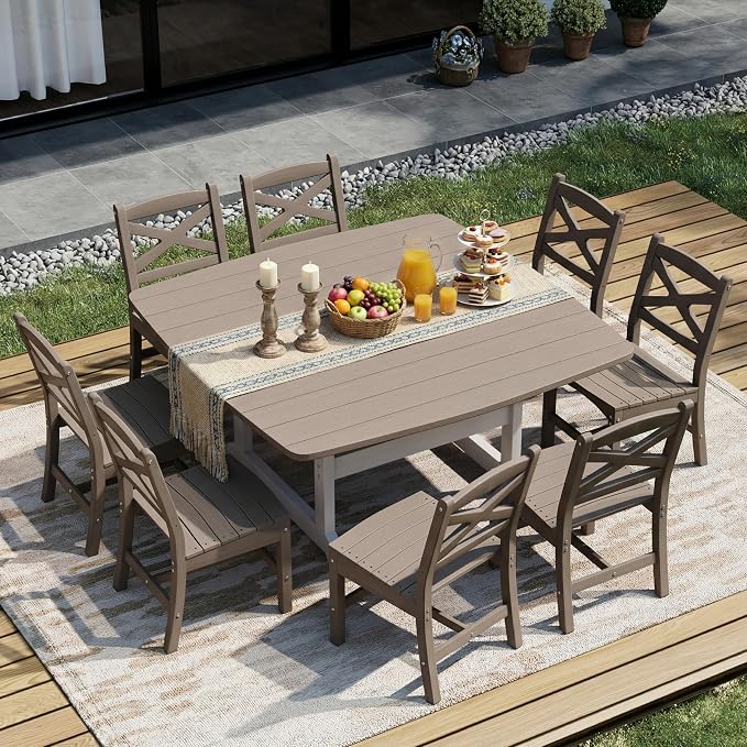 Outdoor Dining Set, HDPE 9-Piece Patio Table and Chairs Set, All-Weather - Image 2