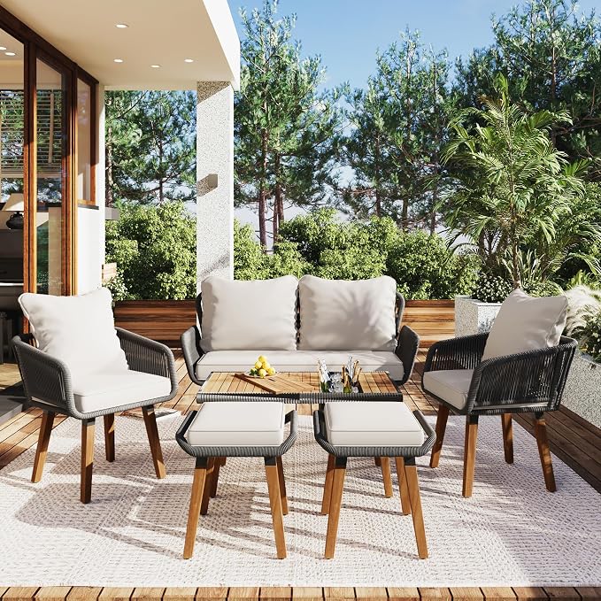 6-Piece Rope Patio Furniture Set, Outdoor Furniture - Image 2
