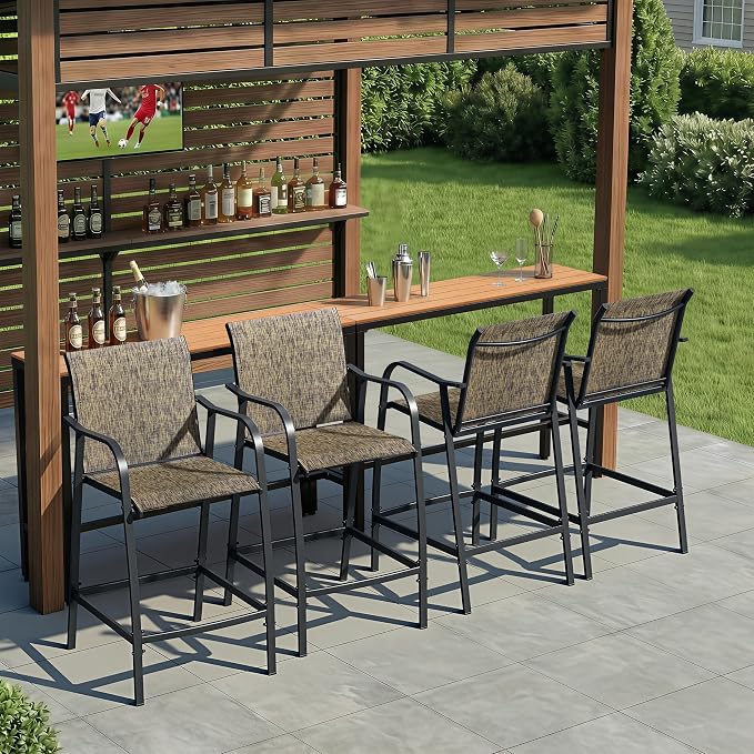 Crestlive Products Outdoor Bar Stools Set of 4, Heavy Duty Patio Furniture by CrestliveProducts