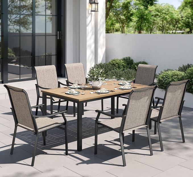 PHI VILLA 7 pcs Patio Outdoor Dining Table and Chairs, Sling Chairs by PHIVILLAThepioneerofcomfortablehouseholdsupplies