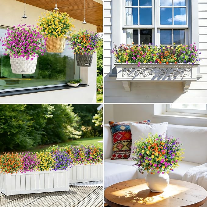20 Bundles Artificial Flowers for Outdoors Fake Plastic Flowers UV Resistant - Image 6