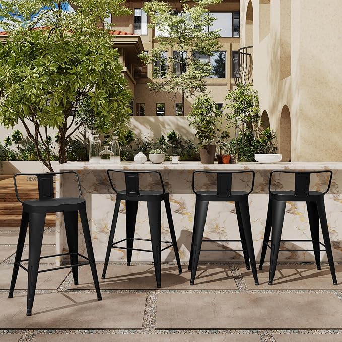 Alunaune 26inch Outdoor Metal Bar Stools Set of 4 Patio Stool Counter Height - Image 2