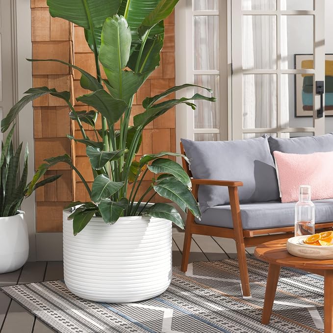 SAFAVIEH Outdoor Collection Nardo White Cement Ficonstone Planter Pot - Image 2