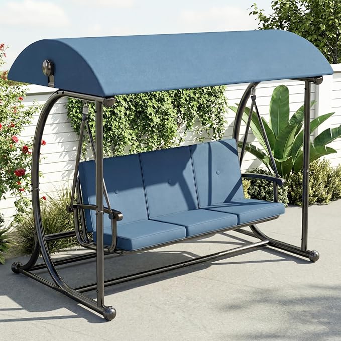 Modern Patio Swing with Adjustable Canopy, 2 in 1 Porch Swing Bed with - Image 7