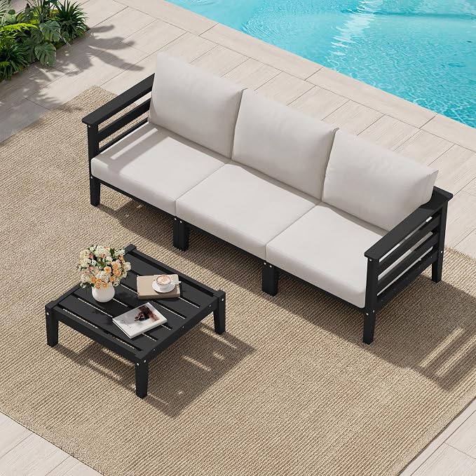SERWALL HDPE Outdoor Furniture Set, 4 Pieces Patio Sectional Sofa Set, by SERWALL