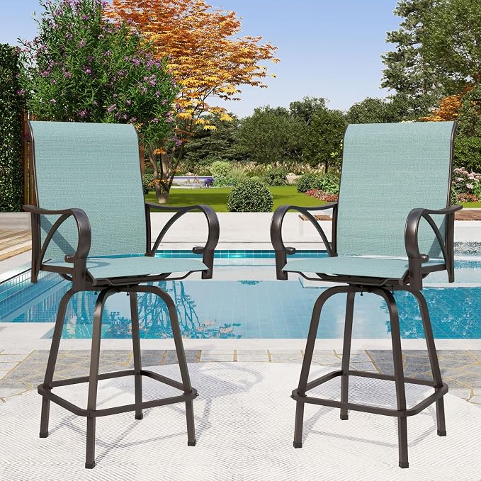 PHI VILLA Outdoor Bar Stools Set of 2, Swivel Patio Bar Stools & Chairs by PHIVILLAThepioneerofcomfortablehouseholdsupplies