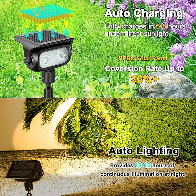 Solar Landscape Spotlights Outdoor Waterproof IP67, Warm White LED Spot Lights - Image 2