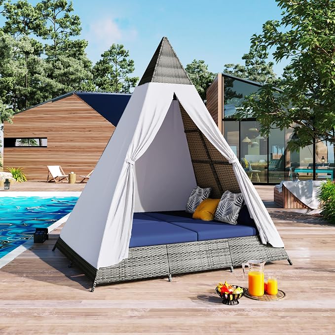 SOFTSEA Outdoor Sunbed with Cushions and Colorful Pillows, Patio Tent Shape by SOFTSEA