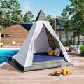 90.5" Outdoor Sunbed with Tent, Rattan Wicker Patio Daybed with Cushions and by RuiSiSi