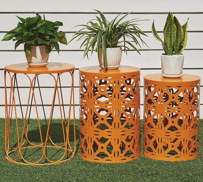 HFHOME Set of 3 Metal Outdoor Side Table, Nesting Round Coffee Table by HFHOME