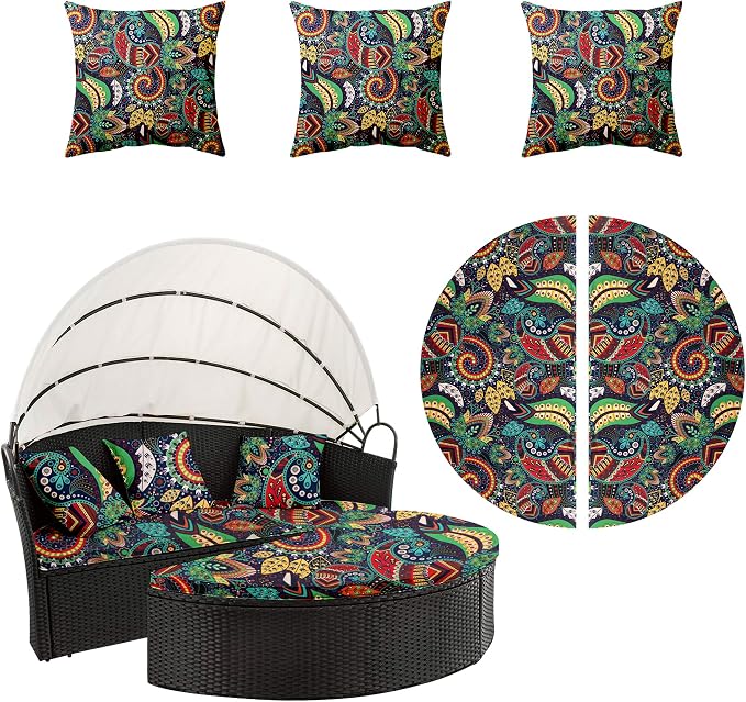 66" Round Daybed Cushion Cover & 3 Pillow Covers Set by dreahoteztil