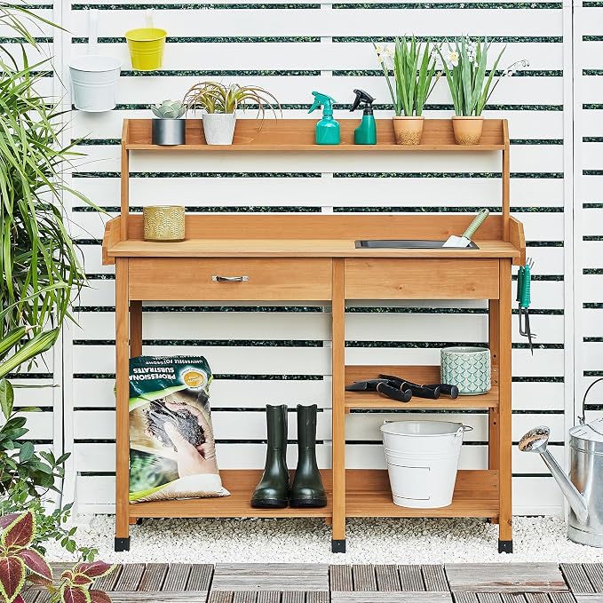 Yaheetech Potting Bench Outdoor Garden Work Bench Station Planting Solid Wood - Image 6