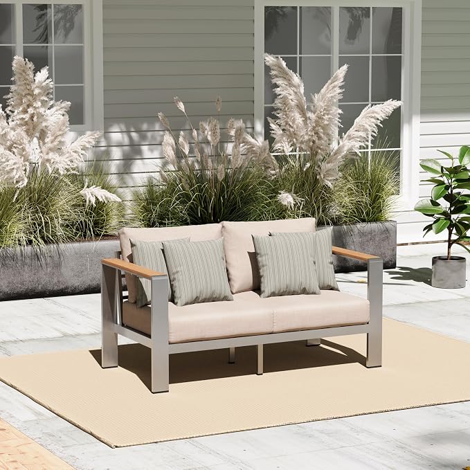 Aluminum Outdoor Patio Furniture Loveseat, All-Weather Outdoor Patio Sofa by Oasbira
