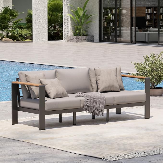 Aluminum Outdoor Patio Furniture, 3 Seats All-Weather Outdoor Patio Sofa by Oasbira
