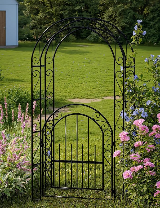 7 FT Elegant Garden Arch with Gate - Image 4