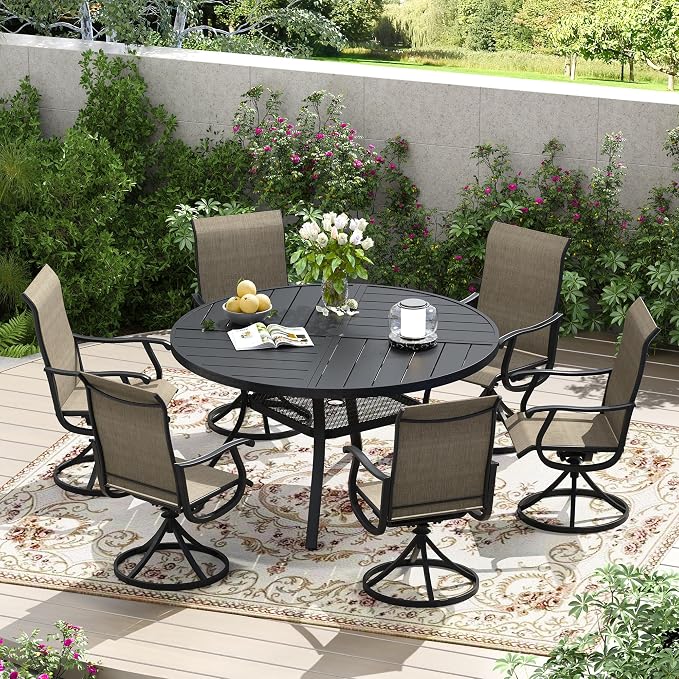 Patio Dining Table for 4-6, Round Metal Outdoor Table - Image 2
