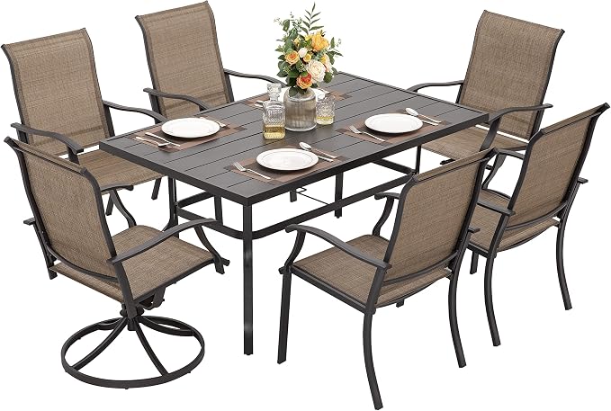 NUU GARDEN 7 Pieces Outdoor Dining Sets, Textilene Swivel Patio Table and by NUUGARDENCORPORATION