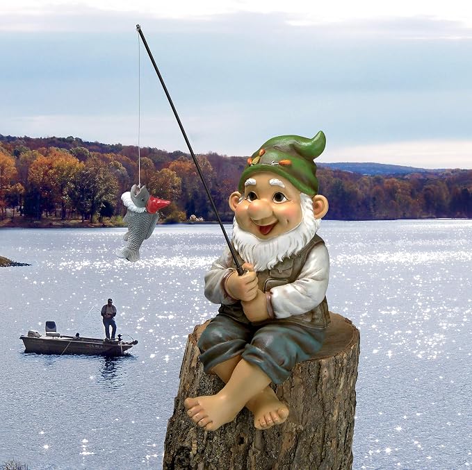 Design Toscano Ziggy with Fishing Pole Garden Gnome Indoor/Outdoor Shelf Sitter - Image 9