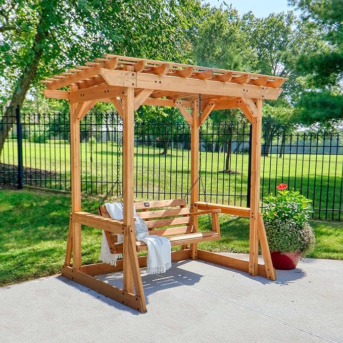 Backyard Discovery Callahan 8' x 5' Cedar Wood Outdoor Patio Pergola Swing Bench - Image 6