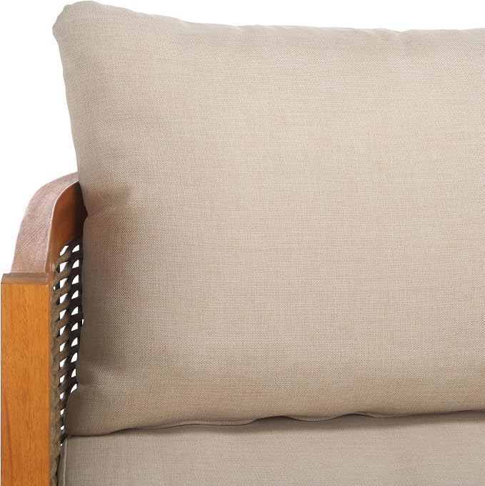 SAFAVIEH Outdoor Collection Amanda Natural Acacia Solid Wood/Taupe Cushion - Image 12
