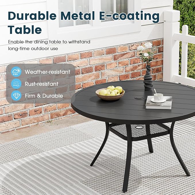 Patio Dining Table for 4, Round Metal Outdoor Table - Image 4