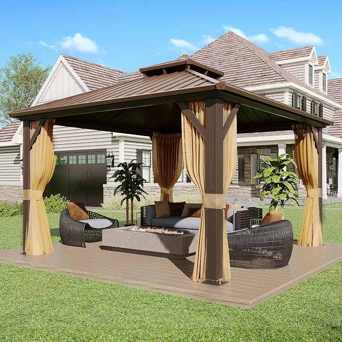 MELLCOM 10' x 10' Gazebo, Hardtop Double Roof Gazebo by MELLCOM