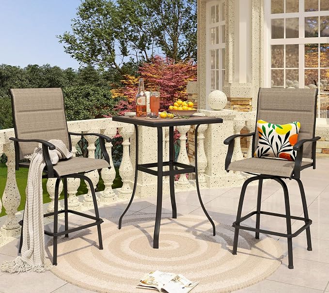 PHI VILLA 3 Piece Outdoor Swivel Bar Stools Set, Bar Height Patio Set - Image 2