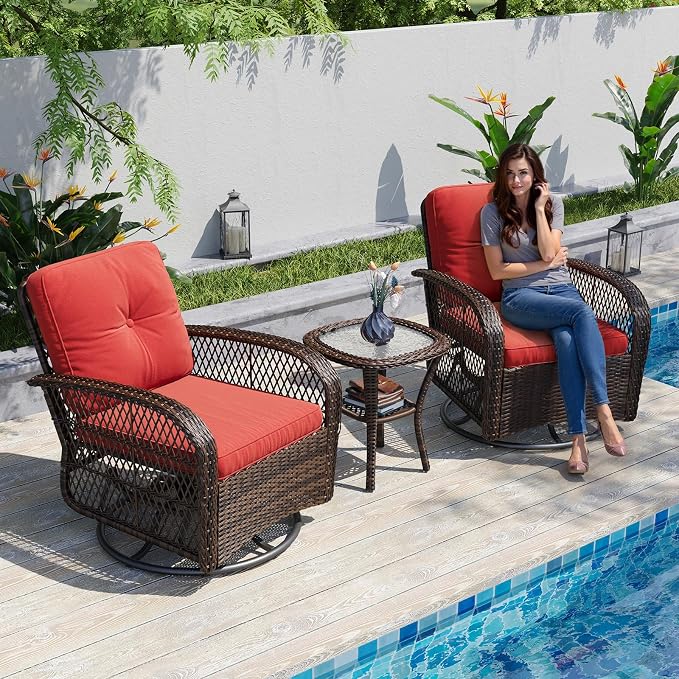 Aoxun 3 Pieces Patio Furniture Set, Patio Swivel Rocker Chairs Set of 2 - Image 2