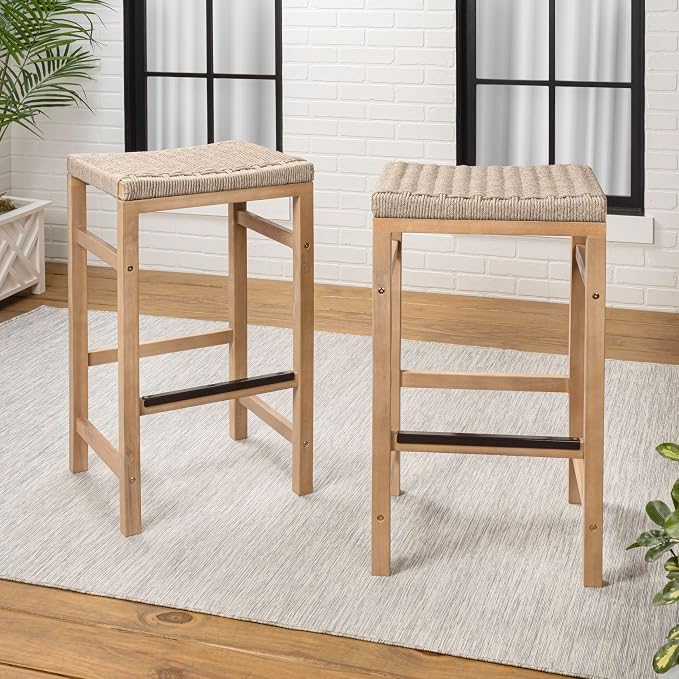 JONATHAN Y BSL1201A-SET2 Armand 30" Modern Coastal Backless Acacia Wood Outdoor - Image 5