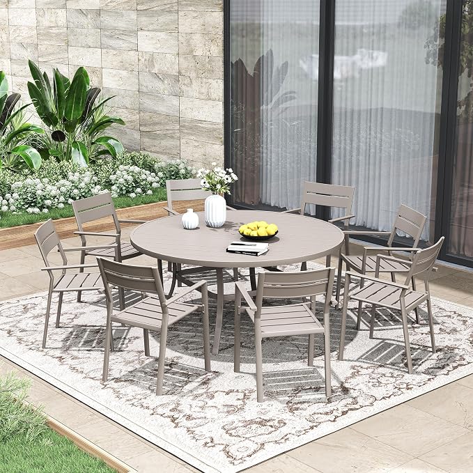 Patio Dining Table for 6-8, Round Metal Outdoor Table - Image 2