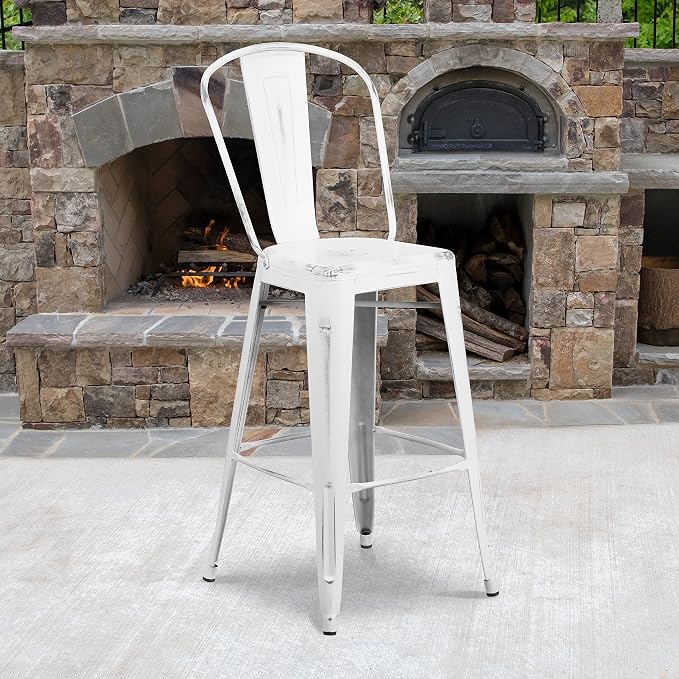 EMMA + OLIVER Commercial Grade 30" H Distressed White Metal Indoor-Outdoor by EMMAOLIVER