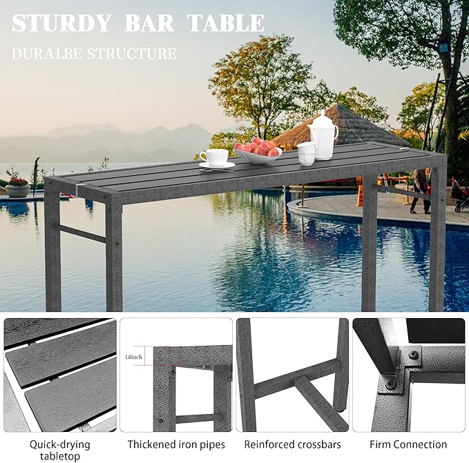 3Pcs Outdoor Patio Bar Set, Metal Bar Table and Chairs Set - Image 3