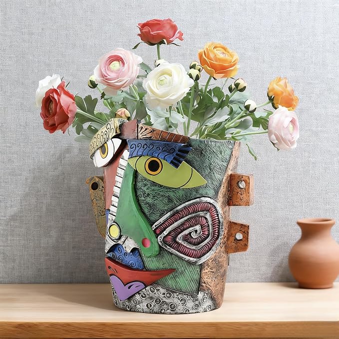 Picasso Abstract Face Flower Pot, Unique Resin Crafted Planter - Image 7