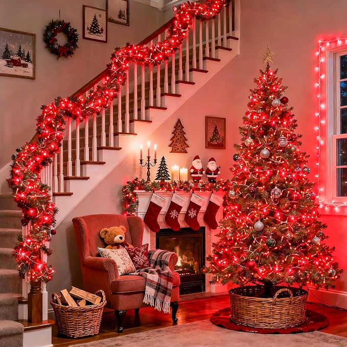 JMEXSUSS 400 LED Red Christmas Lights Indoor Outdoor, 132ft String Lights Plug - Image 5