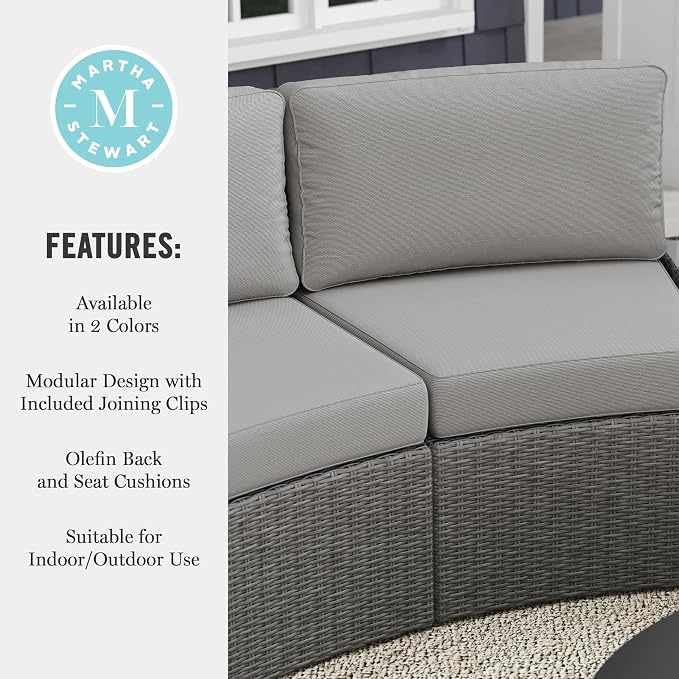 Martha Stewart Bedford Indoor-Outdoor Modular Patio Curved Sectional Sofa Seats - Image 8