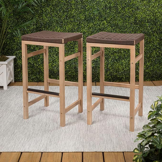 JONATHAN Y BSL1201C-SET2 Armand 30" Modern Coastal Backless Acacia Wood Outdoor - Image 2