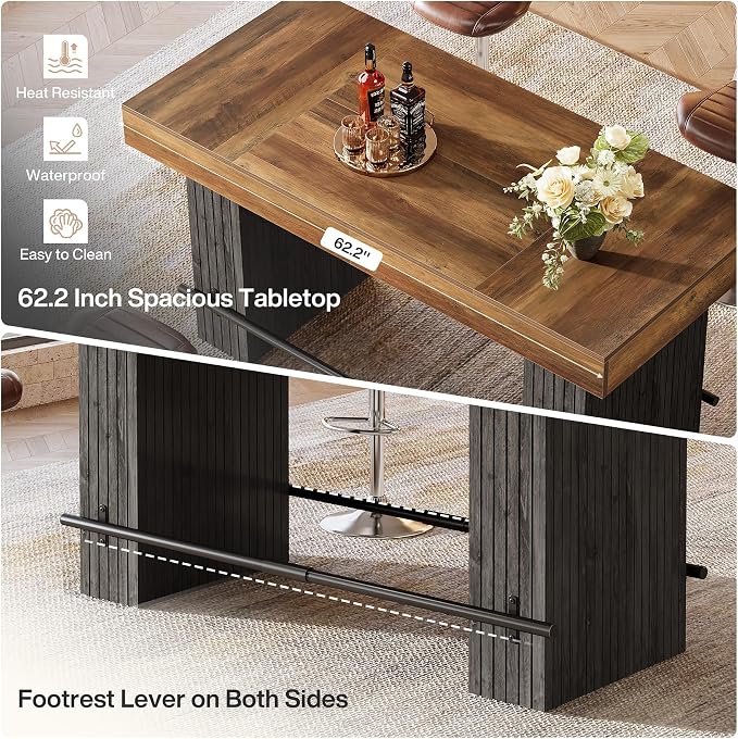 Tribesigns 62.2 Inch Bar Table, Industrial Counter Height Pub Dining Table - Image 7